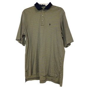 Polo Golf Ralph Lauren Mens L Striped Polo Shirt Yellow Navy Blue 100% Cotton‎